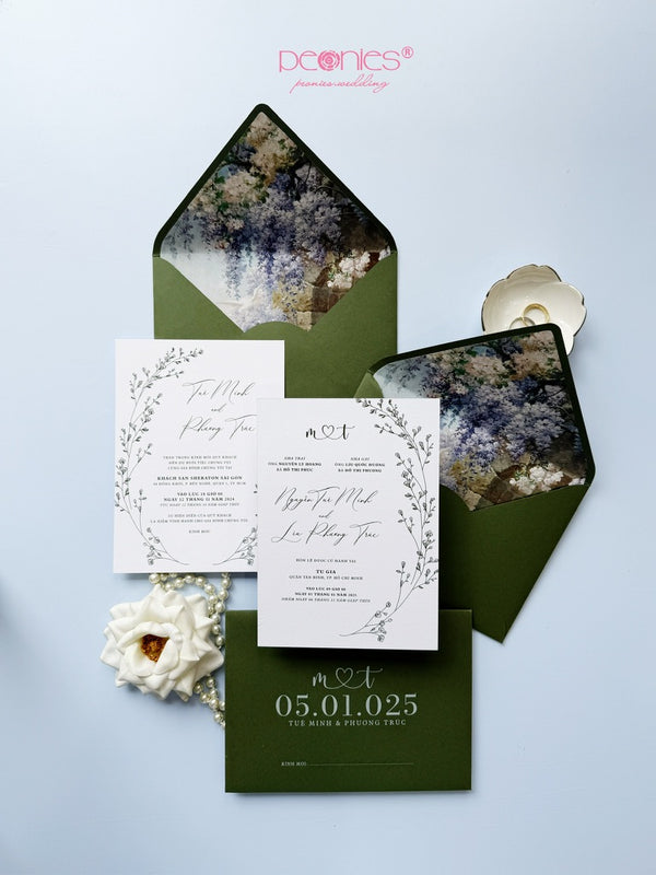 Classic Green Floral Wedding Invitation P250502