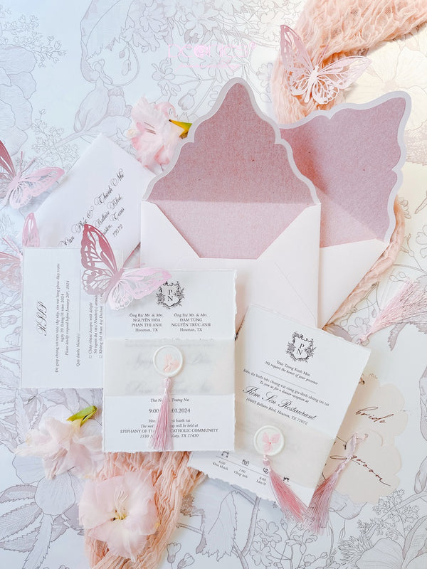 P240180 Pink Butterfly Wedding Invitation