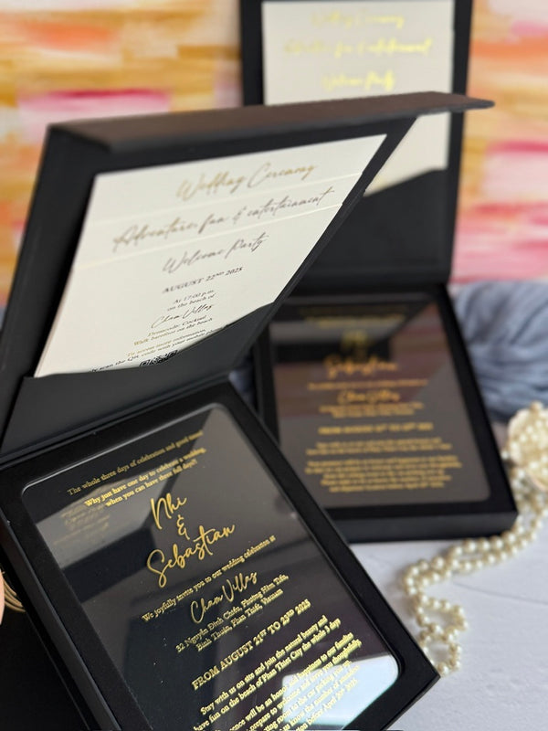 Luxury Gold Foil Acrylic Boxed Wedding Invitation P250404