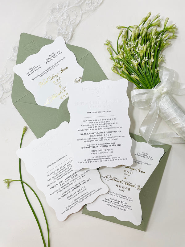 Modern Embossed Sage Green Wedding Invitation P250806