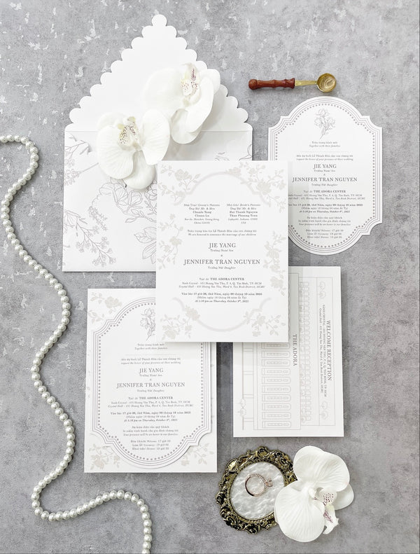 Elegant Floral Frame Neutral Wedding Invitation P250805