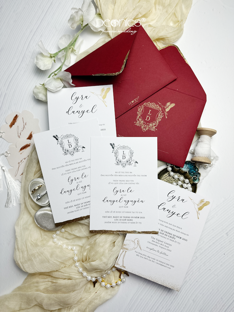 Red Elegant Wedding Invitation, Red Envelope With Gold Deckle Edge Fla ...