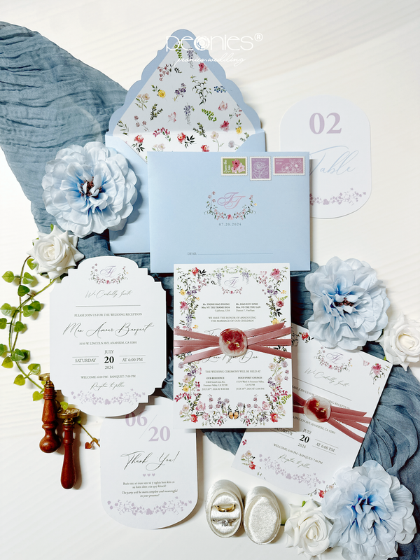 P240424 Blush Blue Floral Wedding Invitations