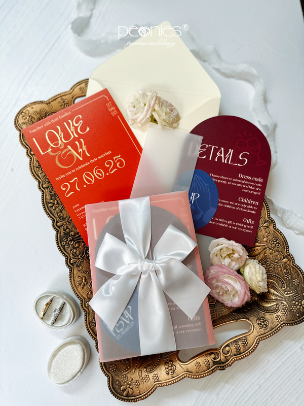 P240508 Big Vertical Ribbon Bow & Layer Wedding Invitations