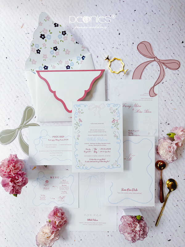 Coquette Floral Pink Bow Wedding Invitation