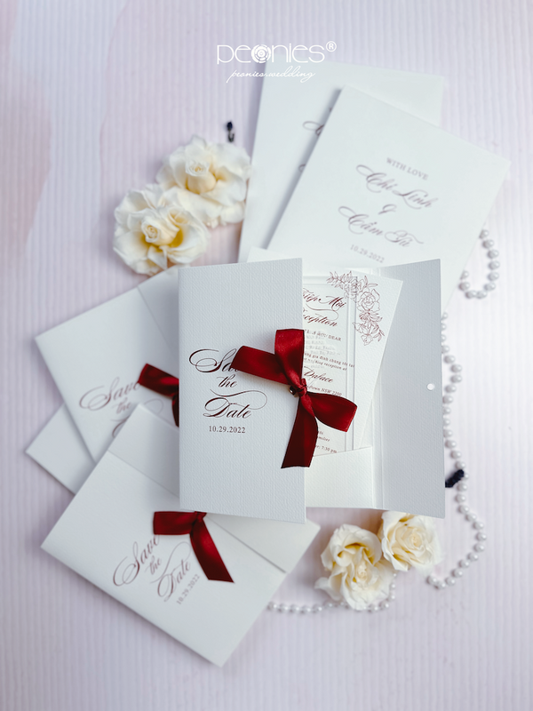 Luxury White Wedding Invitation with Boxed Envelope, Red Ribbon, Wax Seal, Acrylic Invited P241001