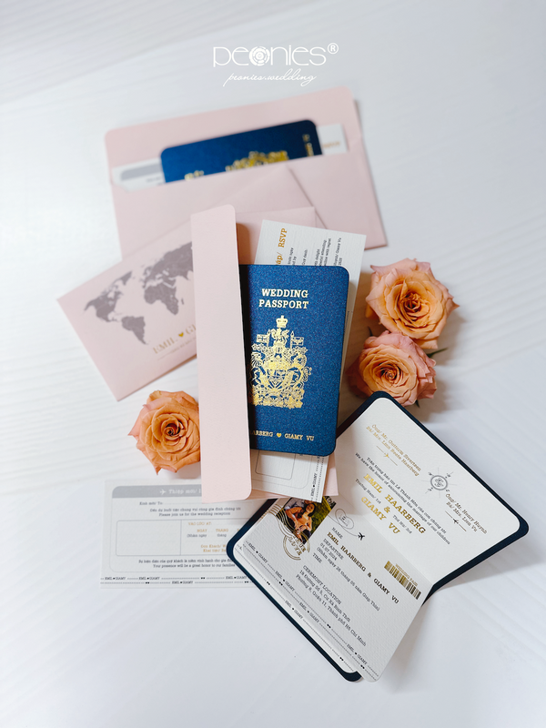 P24601 Navy Blue and Gold Foil, Passport-Style Wedding Invite