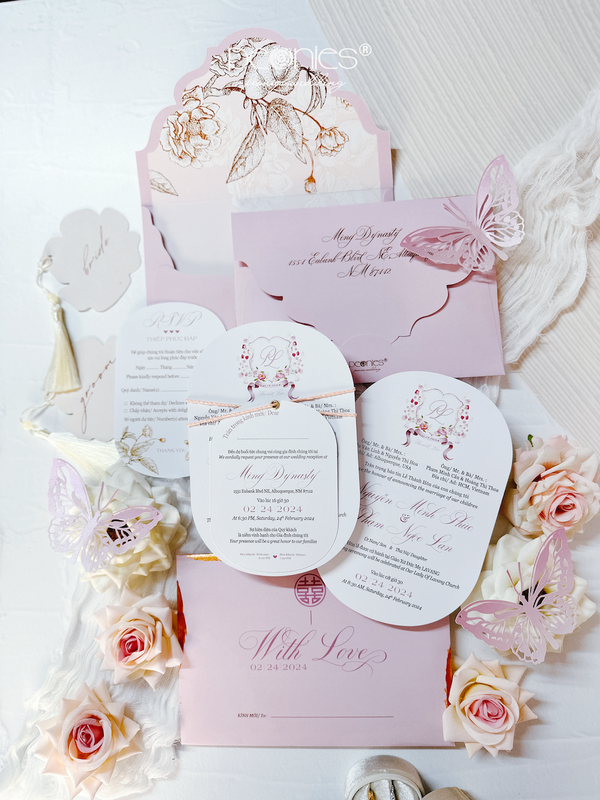 P240395 Pink Pastel Gold Painted Invitation