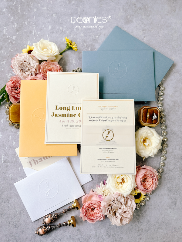 P240383 Blue & Yellow Embressed Invitations