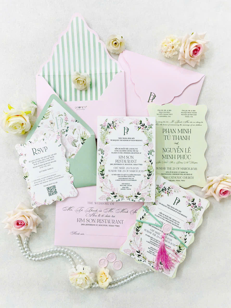 Elegant Floral Frame Wavy Pastel Wedding Invitation P250702 – Peonies ...