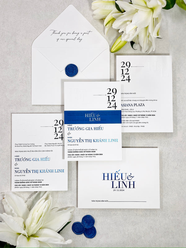 Modern Blue Foil Embossed Wedding Invitation P250722