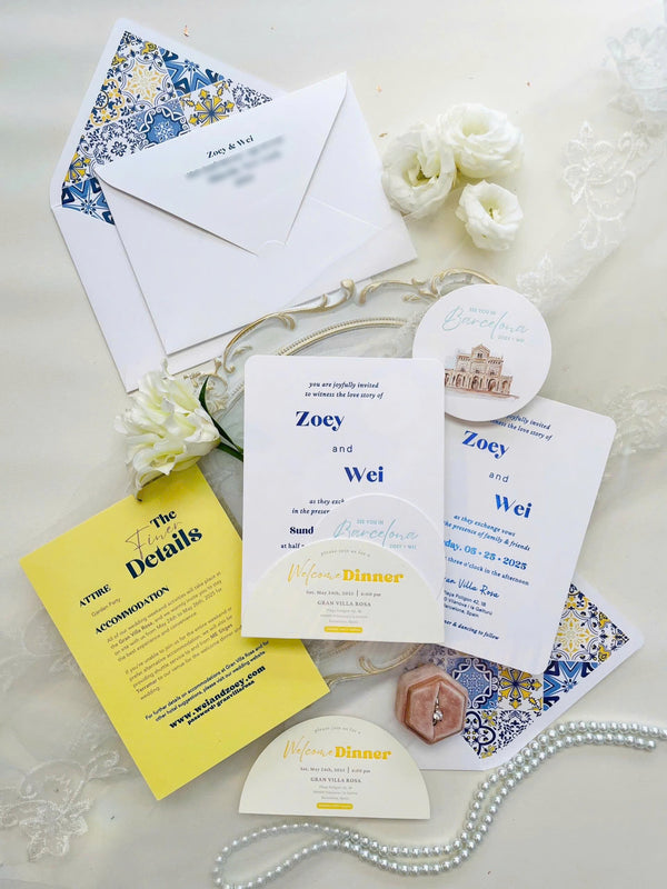 Modern Letterpress Rounded Corner Wedding Invitation P250726