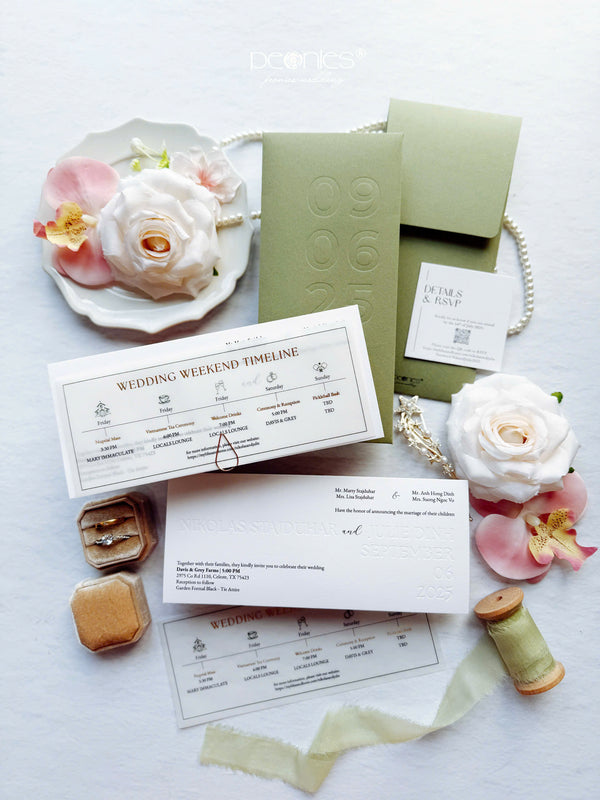 Modern Debossed Sage Green Wedding Invitation P250903