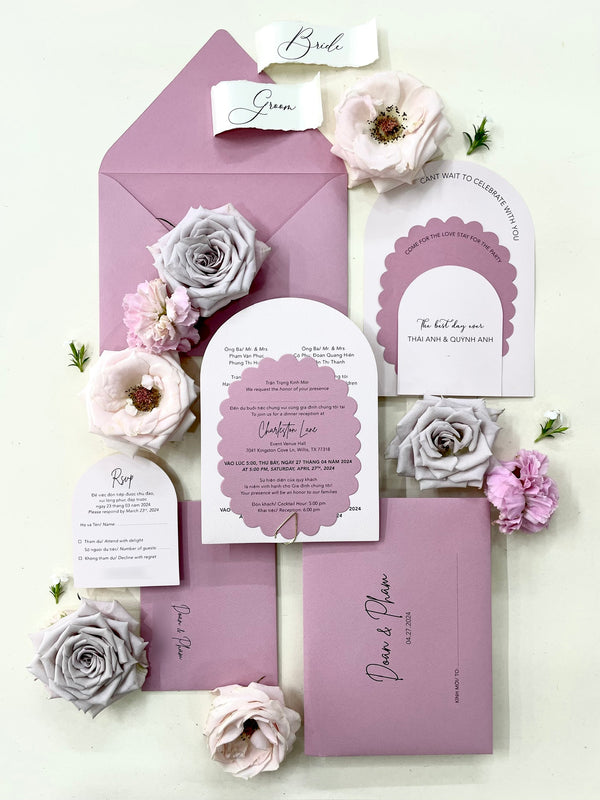 Chic Layered Shaped Purple Wedding Invitation P251002