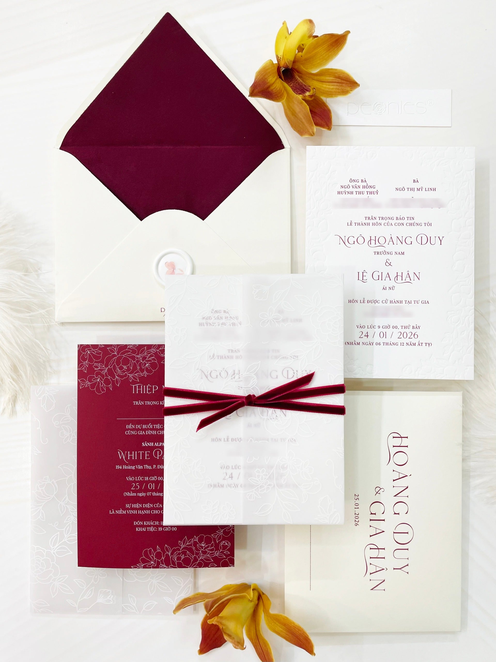 Luxury Burgundy Velvet Fabric Letterpress Embossed Wedding Invitation ...