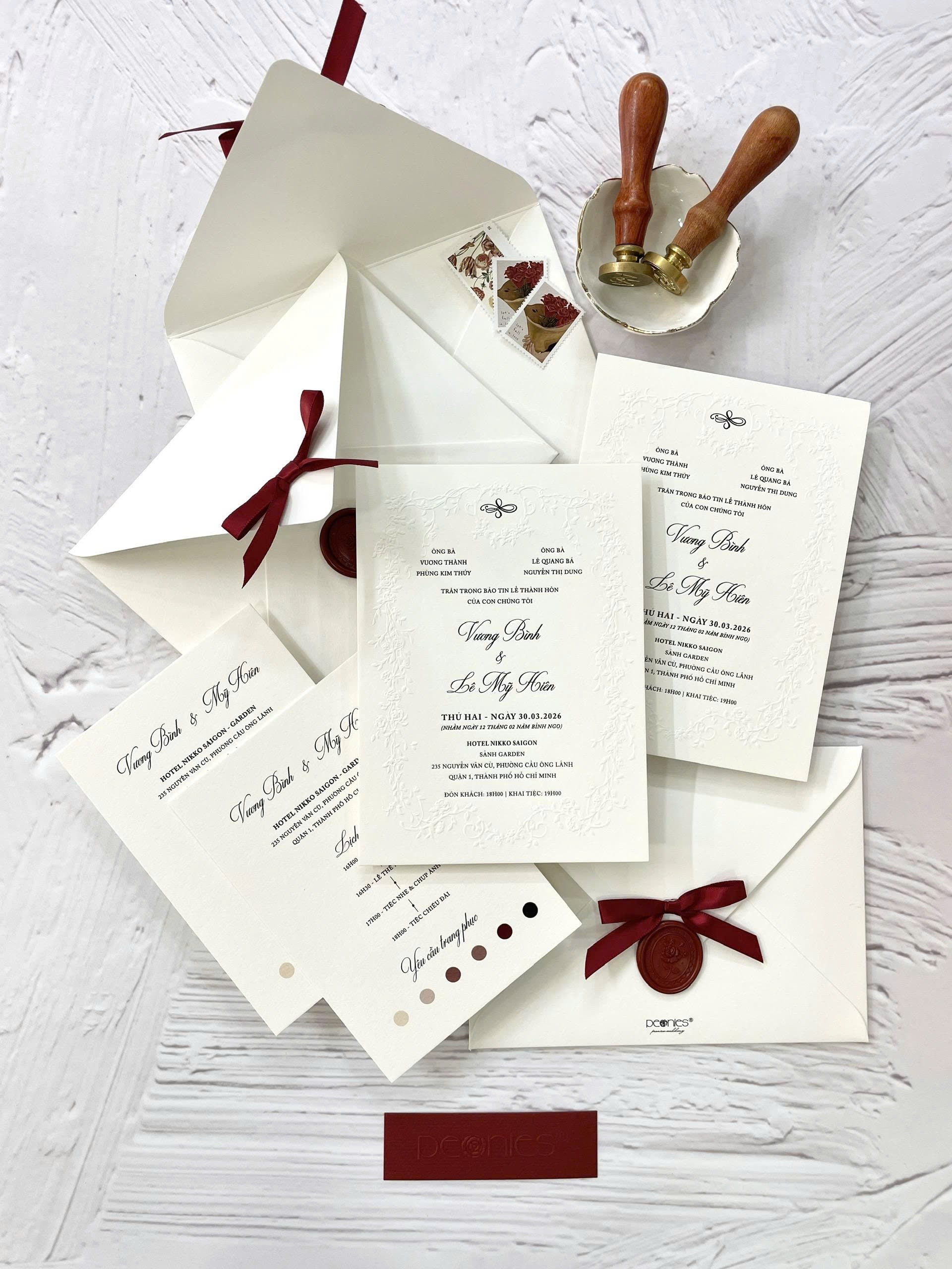 Romantic Embossed Floral Frame Letterpressed Wedding Invitation with R ...