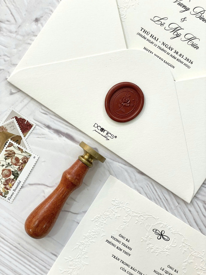 Romantic Embossed Floral Frame Letterpressed Wedding Invitation with R ...
