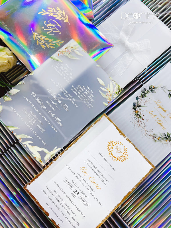 P0022221 Hologram Gold Deckled Edge Acrylic Invitation