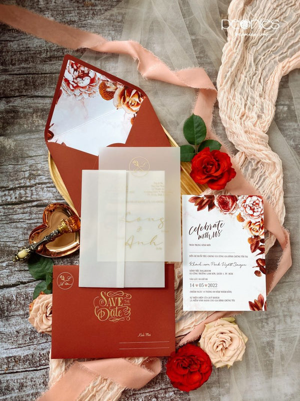 P220145 Elegant Red Embossed Invitation