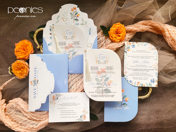 Light Blue Wedding Invitation with fancy shape
